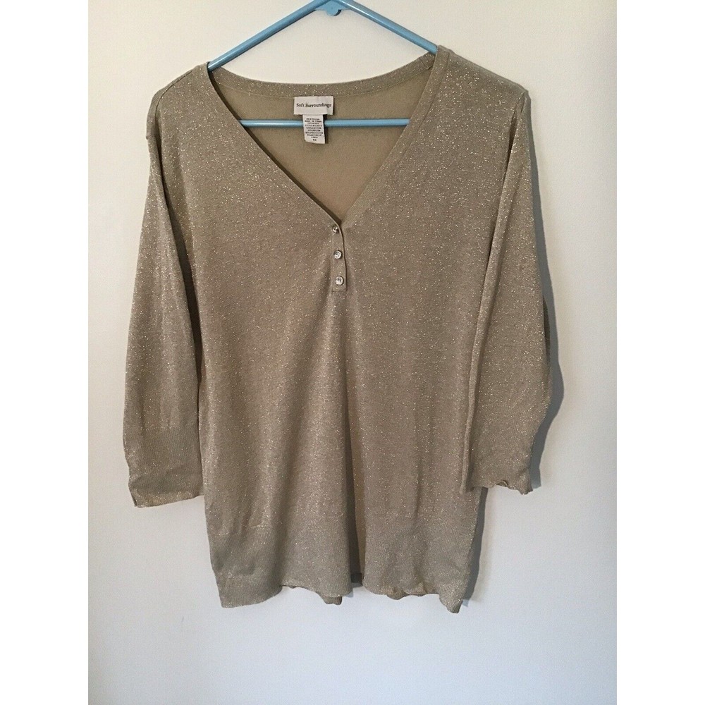 Soft Surroundings Sweater Shirt Cotton Blend Beige/Gold Size XL
